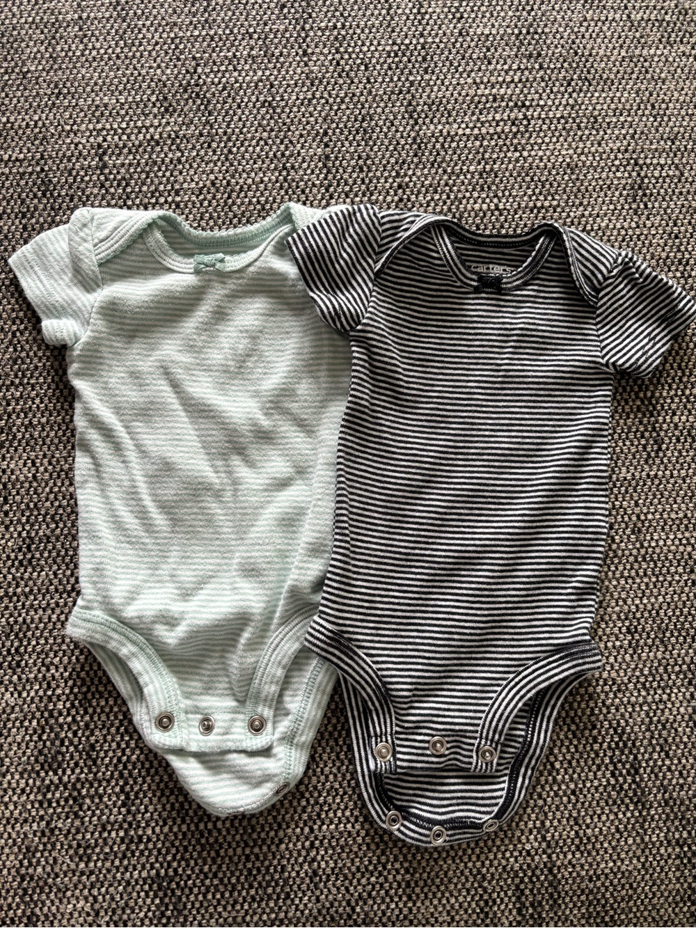 Set of 2 Carter's Short-Sleeve One-Piece Bodysuits - Mint & Black/White Stripe